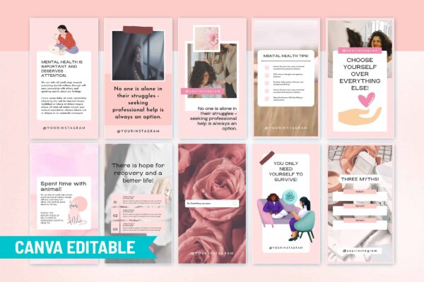 Mental Health Instagram Story Template Pink Feature Image 9 Mental health instagram canva story template - image 9