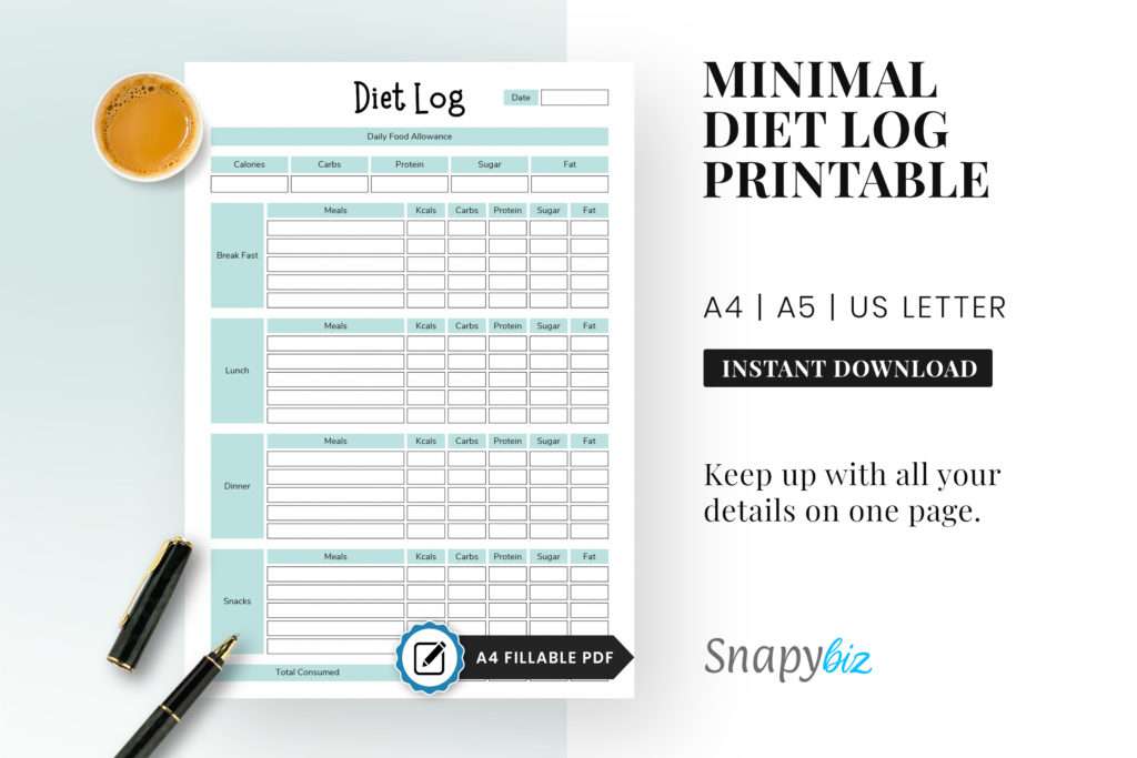 minimal diet, food log, diet planner, diet log, diet plan