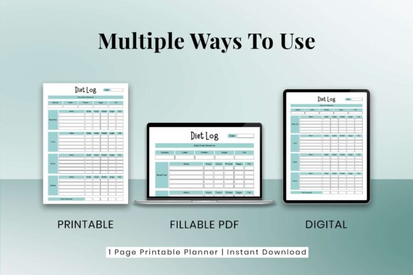 Minimal diet, food log, diet planner, diet log, diet plan