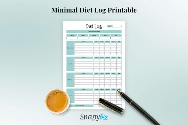 Minimal diet, food log, diet planner, diet log, diet plan