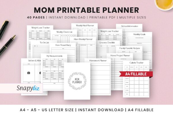Mom Printable Planner Feature Image 1 Busy mom, stay at home mom mom planner pdf checklist for mom