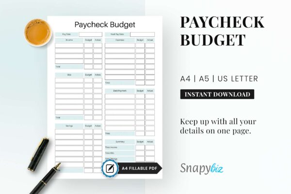 Budget planner book, budget worksheet, paycheck budget pdf
