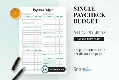 Paycheck Budget Printable Planner PDF