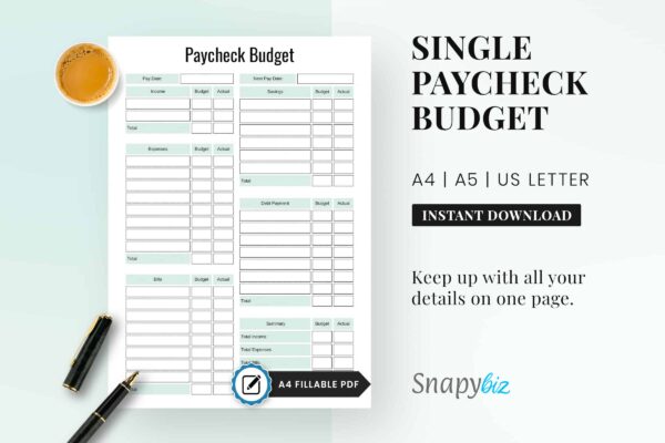 Single Paycheck Budget Feature Image Paycheck budget printable planner pdf
