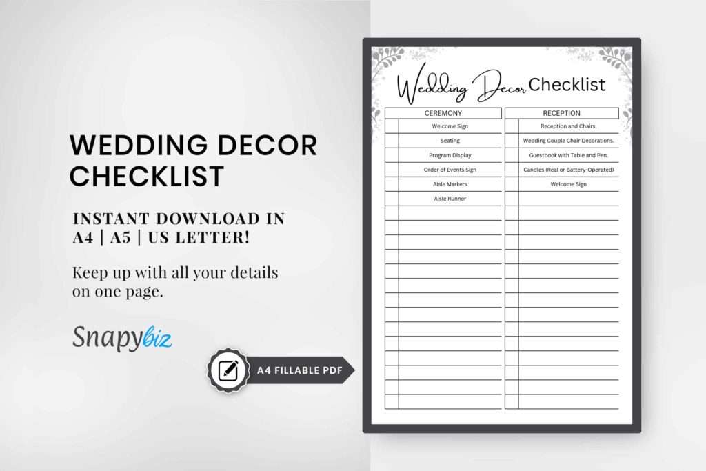 Free Wedding Decor Checklist Free Wedding Decor Checklist