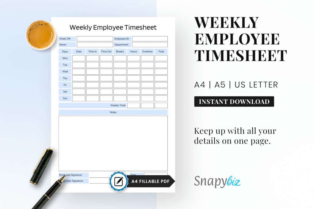 time tracking printable for employees
