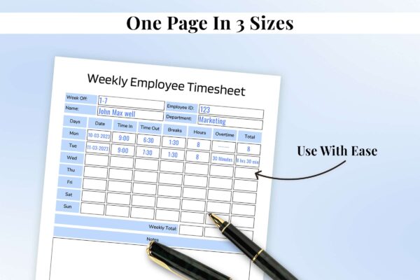 Weekly Employee Timesheet Feature Image 4 Time tracking printable for employees