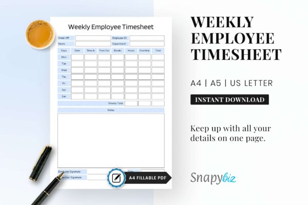 Weekly Employee Timesheet Feature Image Time tracking printable for employees
