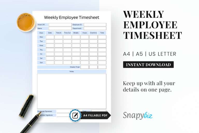 Time Tracking Printable For Employees | SnapyBiz