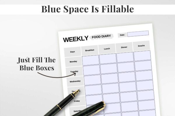 Weekly Food Diary Feature Image 2 Weekly food journal, food diary, food tracker