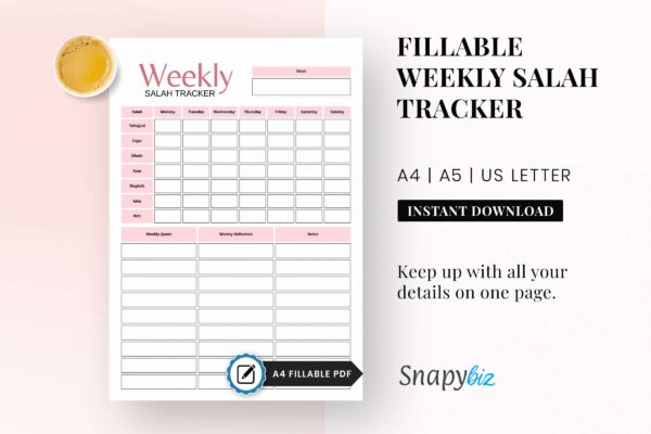 Printable weekly salah tracker