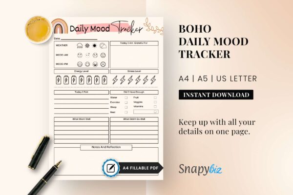 Online mood tracker, boho mood , mood tracker pdf
