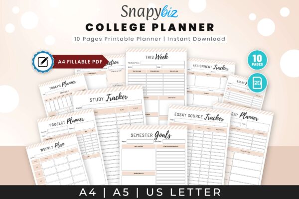 College Planner Beige 1 College student printable planner