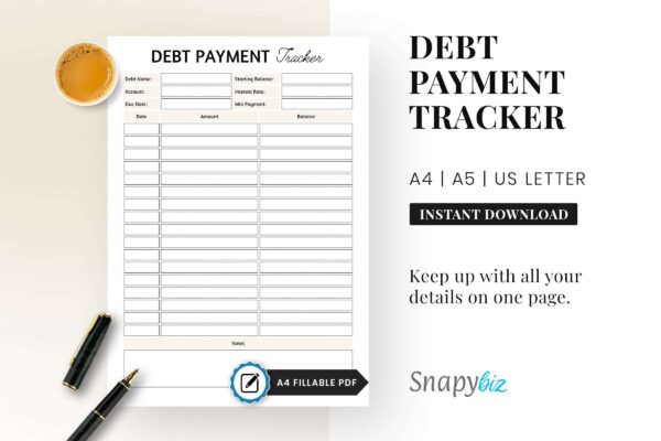 Debt payments, debt payment log, fund tracker, debt log