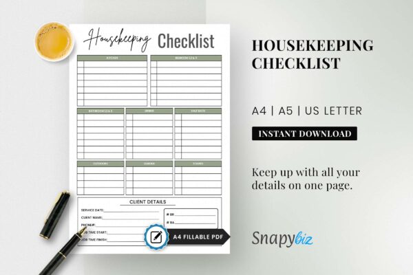 Housekeeping Checklist Printable Feature Image 1 Housekeeping list, household, housekeeping week, fillable