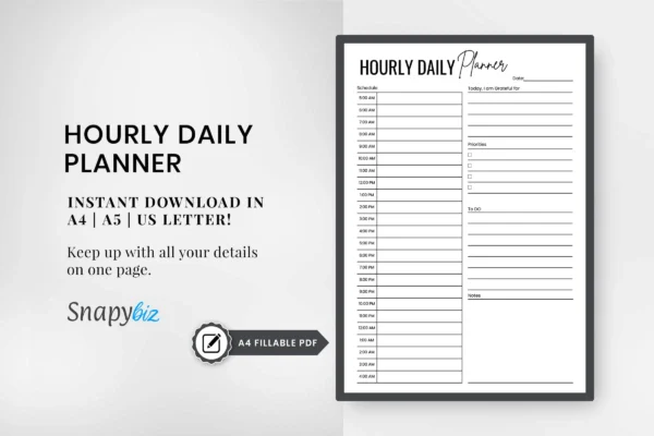 Daily hourly planner printable pdf