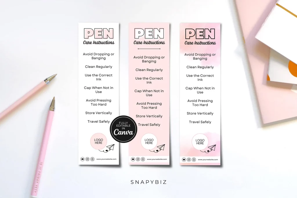 Editable Pen Care Card Template Editable Pen Care Card Template