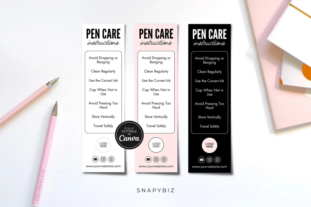 Pen Care Card Customizable Template Pen Care Card Customizable Template