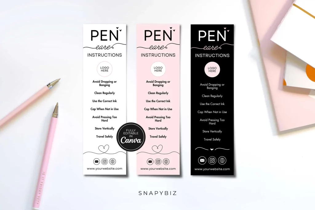 "Pen Care Card Instruction: Keep your pen in top condition with these easy steps