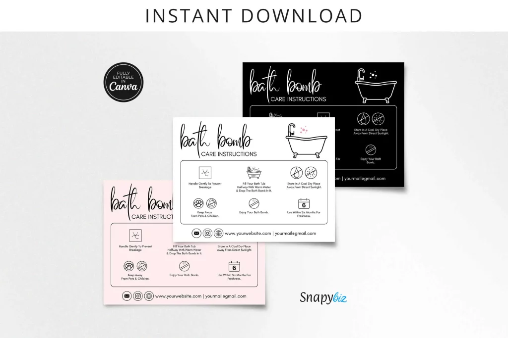 Editable Bath Bomb Care Card Editable Bath Bomb Care Card
