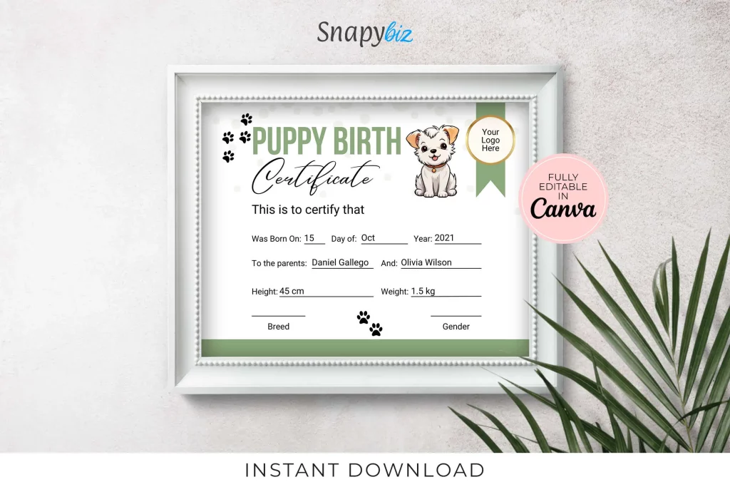 Printable Puppy Birth Certificate Printable Puppy Birth Certificate
