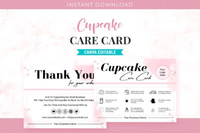 Cupcake Care Card Editable Template