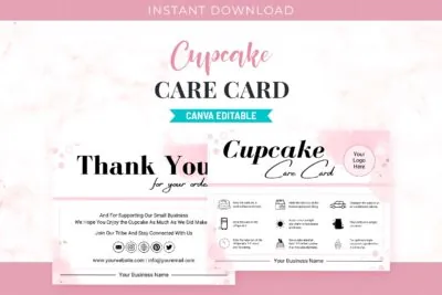 Cupcake Care Card Editable Template