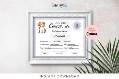 Editable Dog Birth Certificate Template