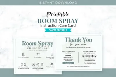 Printable Room Spray Instruction Care Card