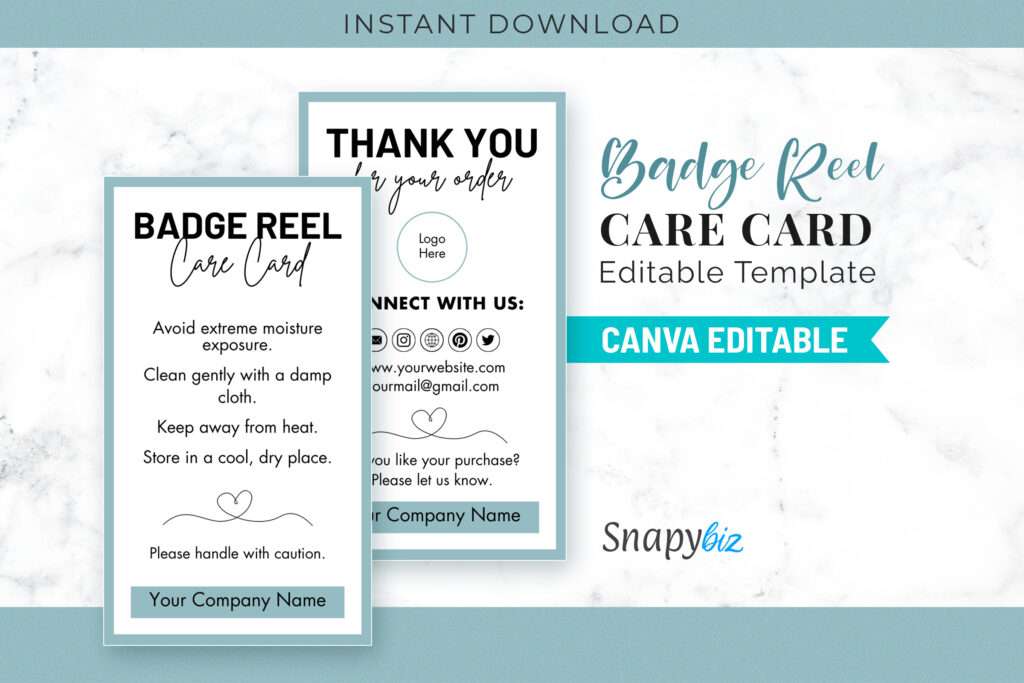 Badge Reel Care Card Editable Template Badge Reel Care Card Editable Template