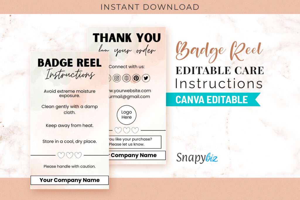 Canva Editable Badge Reel Care Instructions