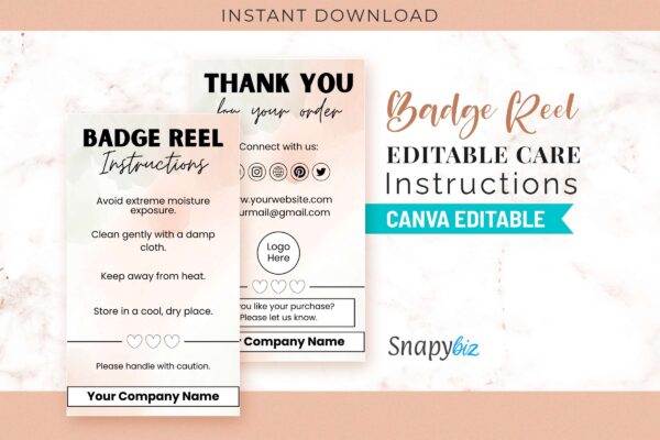 Badge Reel Editable Care Instructions Feature Images 1 Canva editable badge reel care instructions