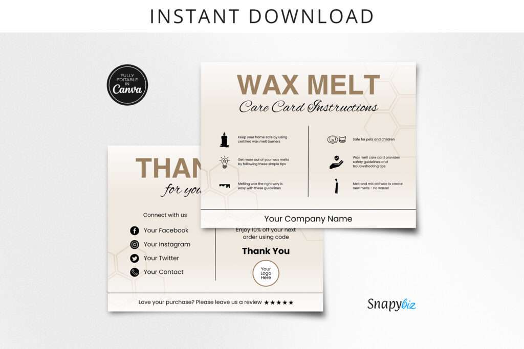 Canva Wax Melt Care Card Editable Template Canva Wax Melt Care Card Editable Template