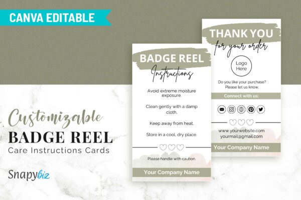 Customizable Badge Reel Care Instructions Cards Feature Images 2 Badge reel editable care instructions - image 3