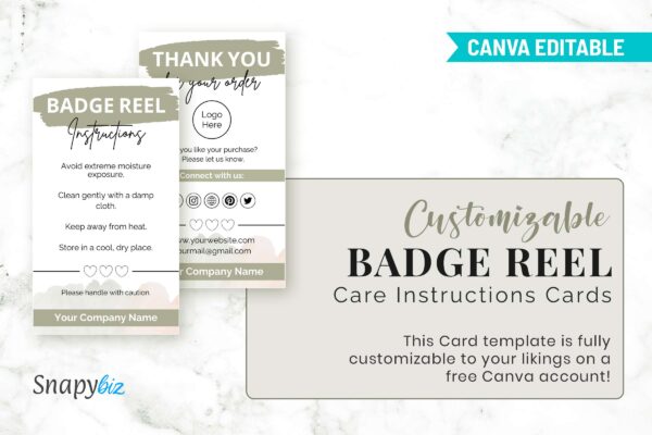 Customizable Badge Reel Care Instructions Cards Feature Images 5 Badge reel editable care instructions - image 6