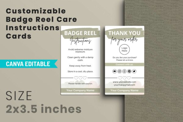 Customizable Badge Reel Care Instructions Cards Feature Images 6 Badge reel editable care instructions - image 7
