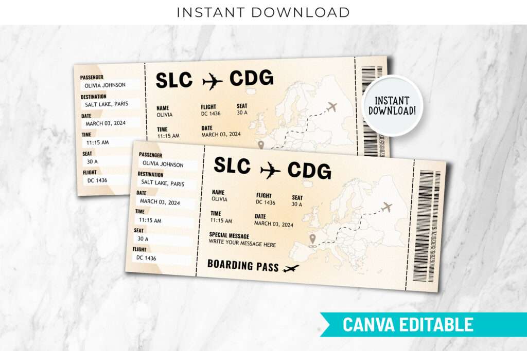 Paris Boarding Pass Editable Template Paris Boarding Pass Editable Template