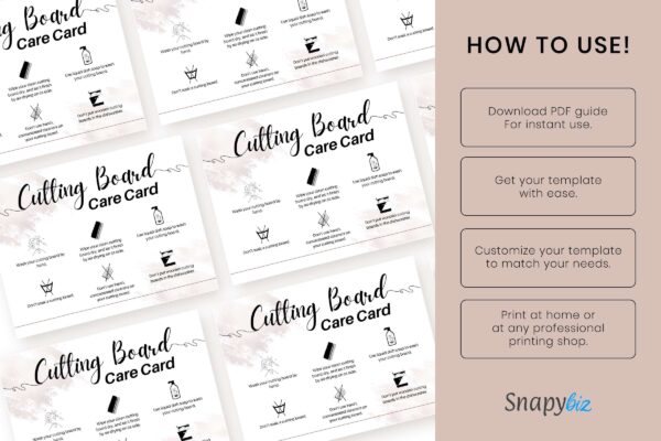 Cutting Board Care Card Canva Template Feature Images 8 Cutting board care card canva template - image 9