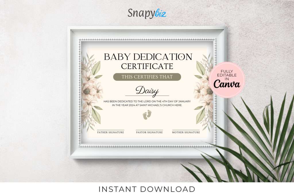 Editable Baby Dedication Certificate Editable Baby Dedication Certificate