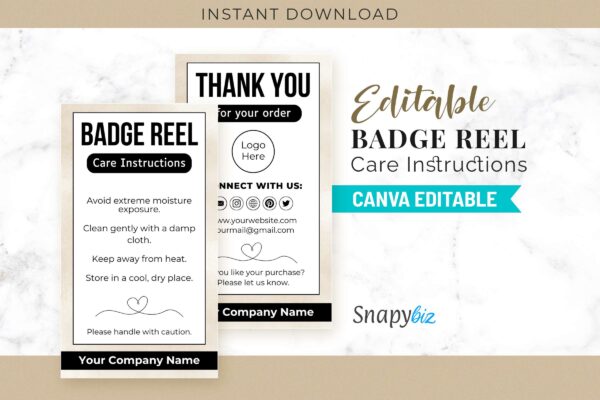 Editable Badge Reel Care Instructions Feature Images 1 Badge reel instructions care card template - image 2