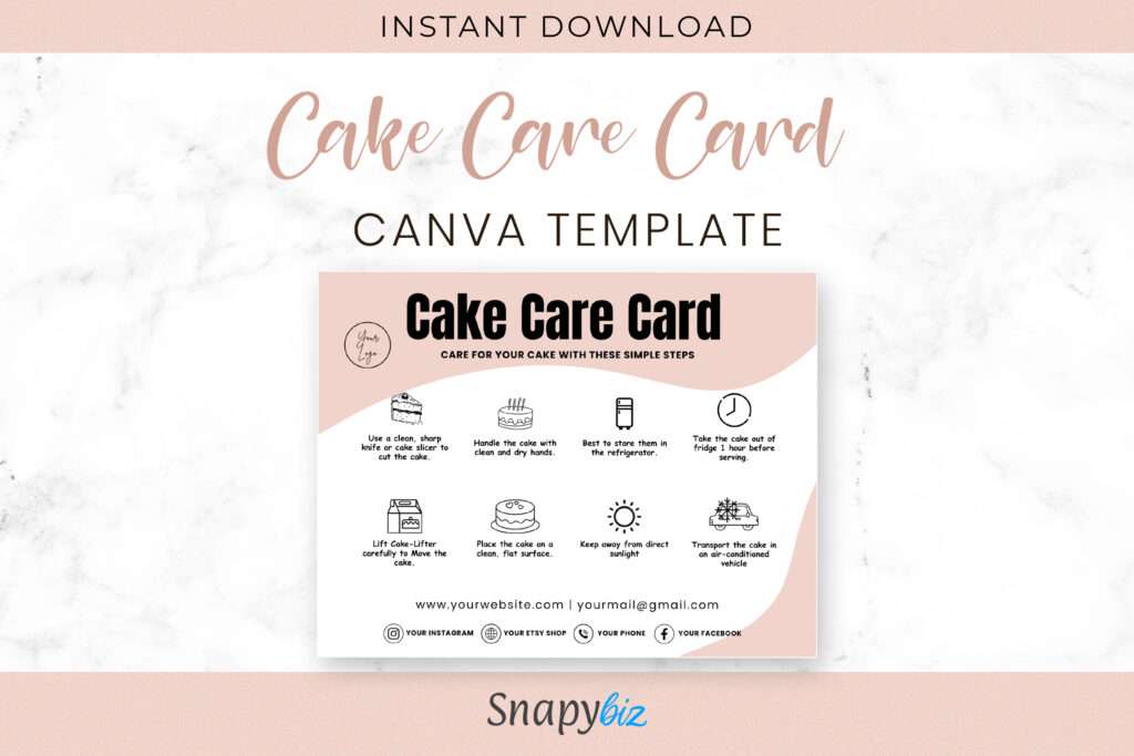 Editable Cake Care Card Canva Template Editable Cake Care Card Canva Template