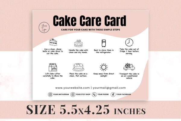 Editable cake care card canva template - image 3