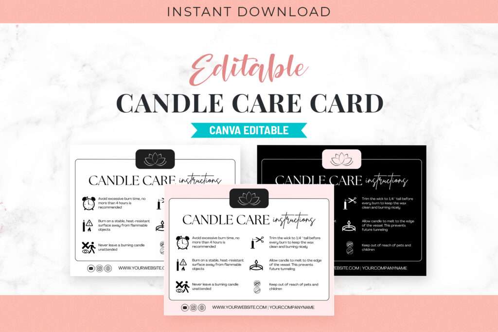 Editable Candle Care Card Template Editable Candle Care Card Template