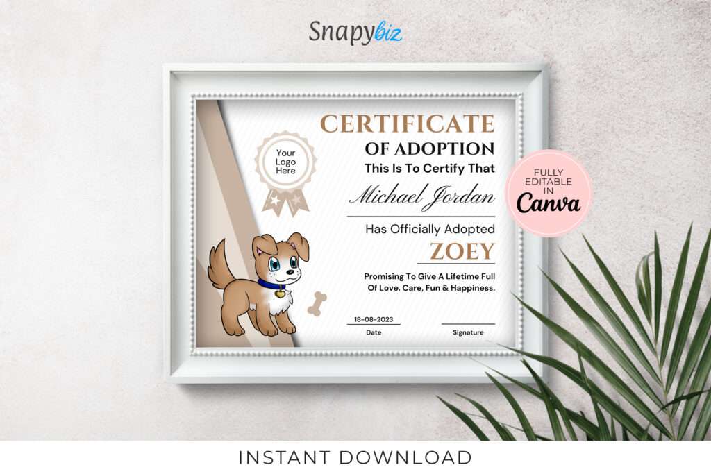 Certificate Of Adoption Editable Canva Template