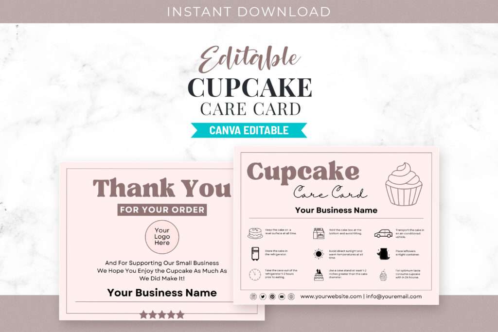 Editable Cupcake Care Card Template Editable Cupcake Care Card Template