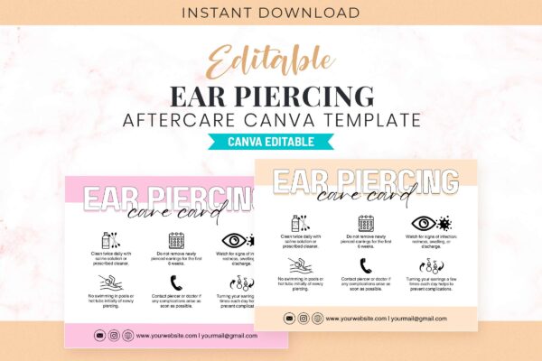 Editable Ear Piercing Aftercare Canva Template Cc 90 Feature Images 1 Editable ear piercing care instructions - image 2