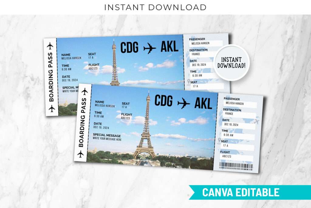 Editable Paris Boarding Pass Template Editable Paris Boarding Pass Template