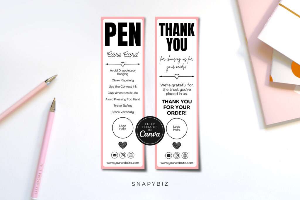 Editable Pen Care Card Template Editable Pen Care Card Template