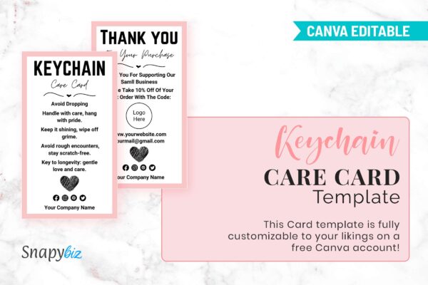 Keychain Care Card Instructions Template | SnapyBiz