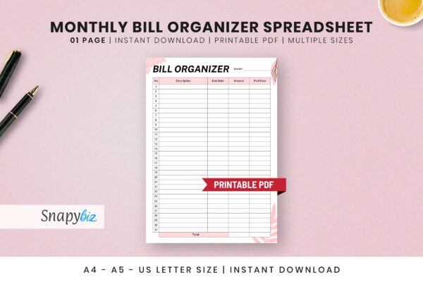 Monthly bill organizer spreadsheet - image 2